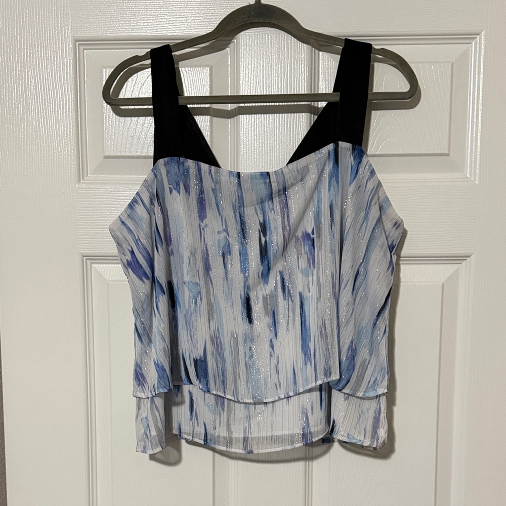 DKNY Blue and Black Patterned Blouse